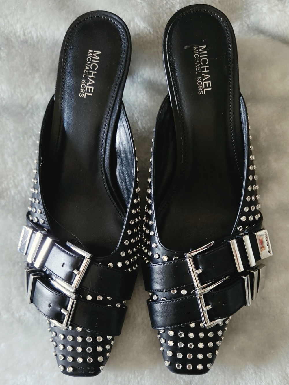 MICHAEL Michael Kors Studded Buckle Mules Black US 8